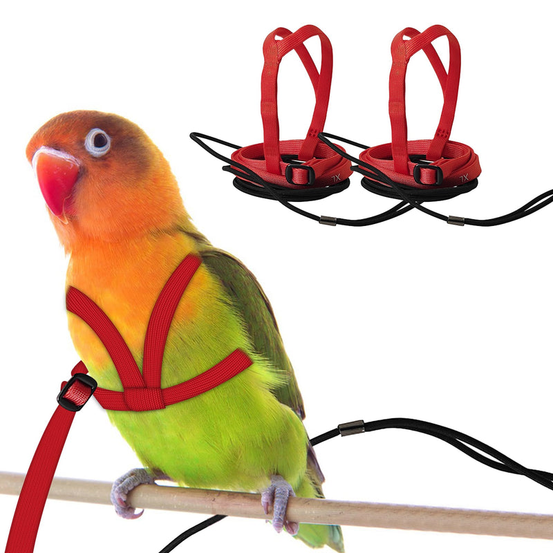 2 pcs Pet Parrot Bird Harness and Leash, Adjustable Training Design Anti-Bite, Outdoor Flying Training Rope Kit for Bird Parrots Fits Birds Chest Between24-51cm /9.45-20inch - M (red red - BeesActive Australia