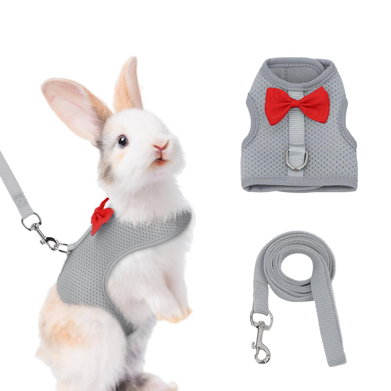 AIITLE Bunny Harness and Leash Set with Cute Bow, Soft Breathable Mesh Vest Harness for Rabbits Kitten Ferret Small Pig Puppy Walking Supplies Grey M Medium - BeesActive Australia