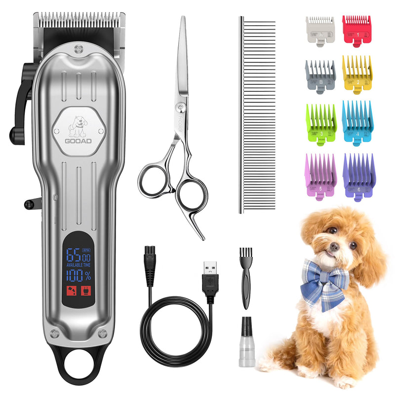 Professional Dog Grooming Clippers Cordless Dog Trimmer for Grooming Heavy Thick Hair&Coats, Quiet Dog Shavers for Small and Large Dogs Pet Grooming Kit for Dogs Silver - BeesActive Australia