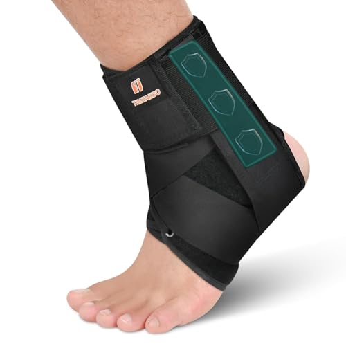 Quick Lace Up Ankle Brace for Women men, Ankle Brace with Dual Removable Side Splints, Ankle Support for Volleyball Basketball Running Soccer, Ankle stabilizer for Sprain, Tendinitis, Arthritis, M (12"-13") Medium Black
