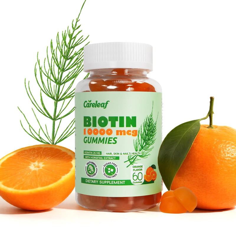 Biotin 10000mcg Gummies, Hair Growth Gummies with Biotin/Collagen/Keratin, Hair Vitamins for Fuller Hair, Stronger Nails, Glowing Skin, Beauty Support for Women, 60 Count, Orange Flavor