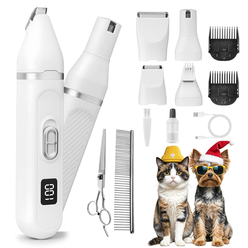 6-in-1 Quiet Dog Paw Trimmer and Nail Grinder with Stainless Steel Scissor & Comb, Long-Lasting Dog Grooming Clippers Kit, Rechargeable Dog Nail Trimmers with IPX7 Waterproof - BeesActive Australia