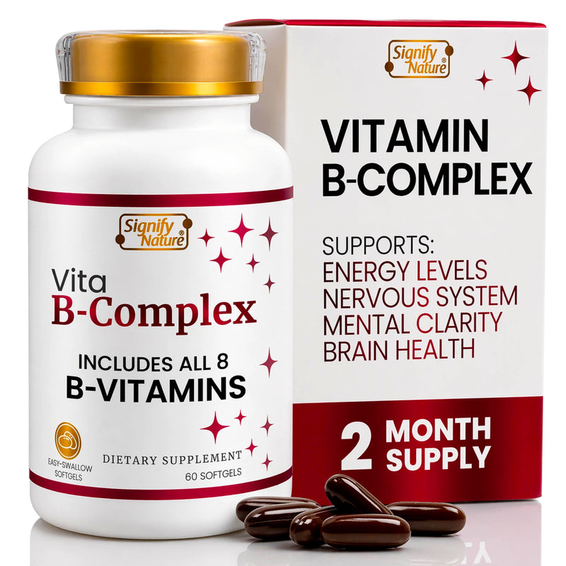 SIGNIFY NATURE VitaBComplex – B Complex Vitamins for Men & Women, 60 CT | All 8 B vitamins, B1, B2, B3, B5, B6, B8, B9, B12, super B softgels, BComplex, supports healthy hair, skin & nails supplement