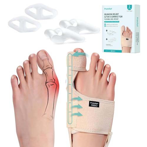 Promifun Bunion Corrector for Women & Men - 1 Pair Adjustable Toe Splint for Broken Toe - Pain Relief Support Brace & Straightener with Non-Slip Strap(Beige) Beige