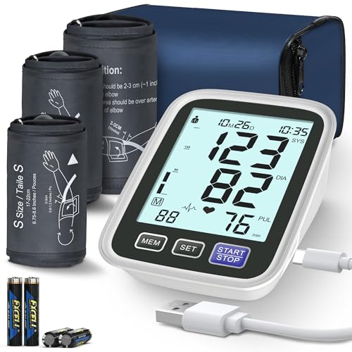 Blood Pressure Machine Upper Arm, 3 Size Cuffs, Small 7"-9", Medium/Large 9"-17" and Extra Large XL Cuff 13"-21", Accurate Automatic Digital BP Cuff Home Use, Large Backlit BP Monitor 3-User 1500 Mem Small, Medium/Large & XL Sizes