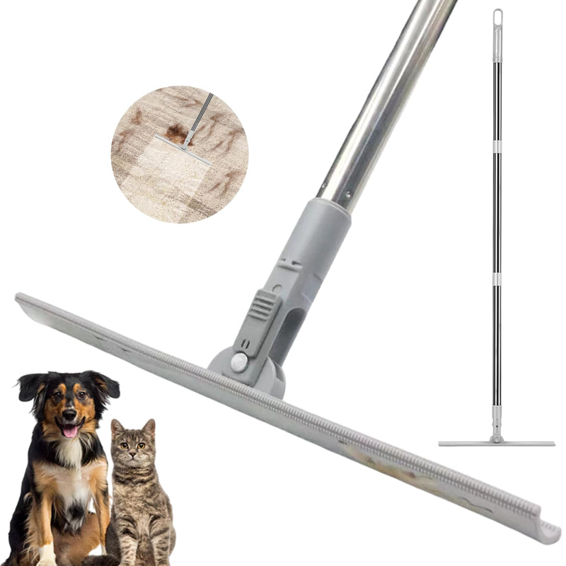 Carpet Rake for Pet Hair Removal, FireBee 47" Adjustable Long Handle Pet Hair Remover, Self-Locking Fixed Nylon Head, Easy Storage, Large Fur Scraper Tool for Rugs, Couch, Stair & Pet Beds - BeesActive Australia