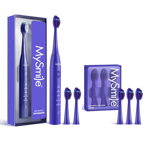 MySmile DY156 Electric Toothbrush for Adults with 3 Brush Heads and Replacement Heads, 3 Packs (Blue)