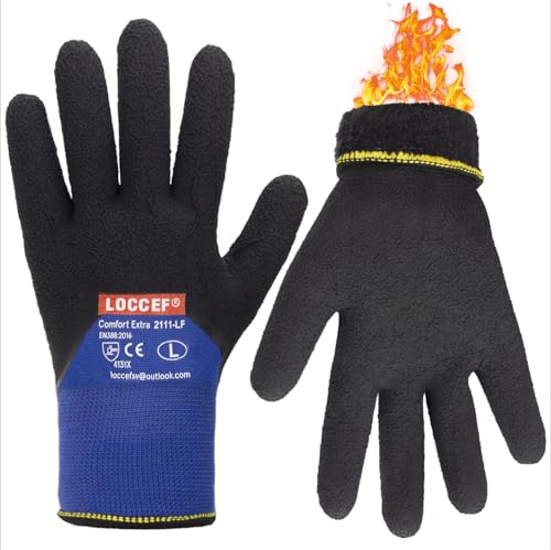 LOCCEF 2 Pairs Winter Work Gloves, Thermal Freezer Gloves Blue 10/XL