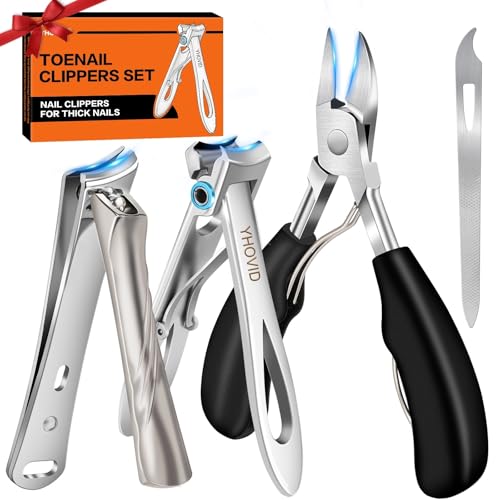 Toe Nail Clippers for Men, Toenail Clippers for Thick Nails for Seniors, German Ultra Sharp Stainless Steel Fingernail Clipper with Catcher, Heavy Duty Ingrown Nail Cutter Long Handle with Wide Jaw 4 in1 Toenail Clippers Set