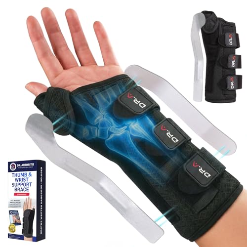 Doctor-Developed Carpal Tunnel Wrist Brace Night Support, Thumb Spica Splint Left Hand for De Quervains Tenosynovitis, Tendonitis, Wrist Brace With Thumb Support-Small/Medium-Women & Men, Black Left Hand - Black Small/Medium