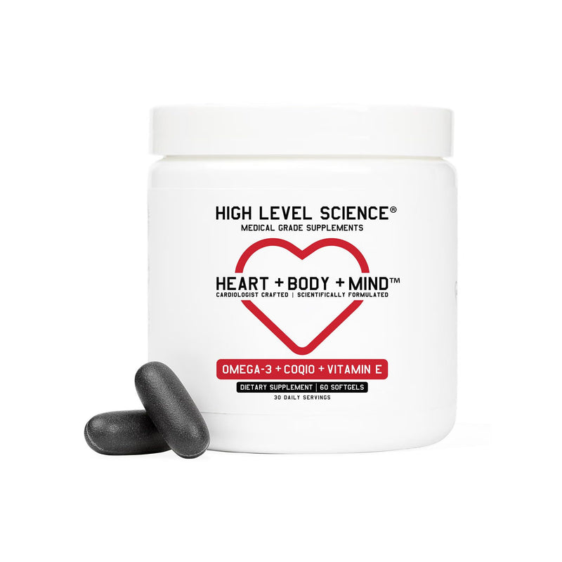 High Level Science CoQ10 + Omega-3 Fish Oil | Cardiologist Formulated Heart Health Supplement | 200mg CoQ10, EPA & DHA, Vitamin E | Triglyceride Form Omega-3 for Heart, Brain & Energy | 60 Softgels 1