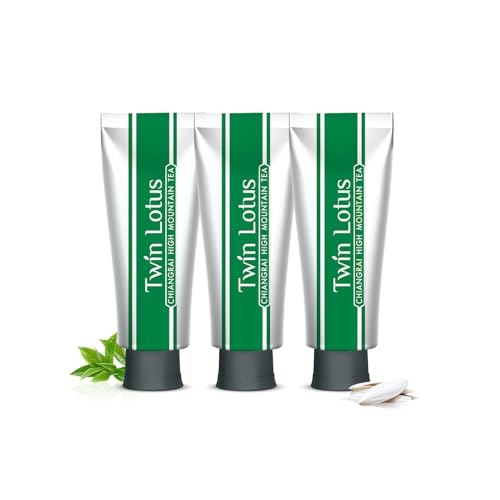 Twin Lotus Chiangrai High Mountain Tea Toothpaste, Orange Jasmine,Green Tea Extract,Fluoride Free,Teeth Whitening,Thai Oral spa,3.52oz 3 Pks,for Teeth Care Tea polyphenols