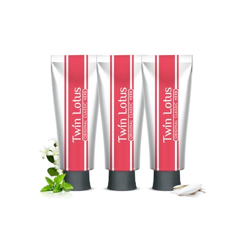 Twin Lotus Original Classic Herb Toothpast,Fluoride Free,Improve Gum Health,Toothbrush Tree,Orange Jasmine,3.52oz 3 PKs,for Improve Dental Health Teeth Care Tooth Stain Remover