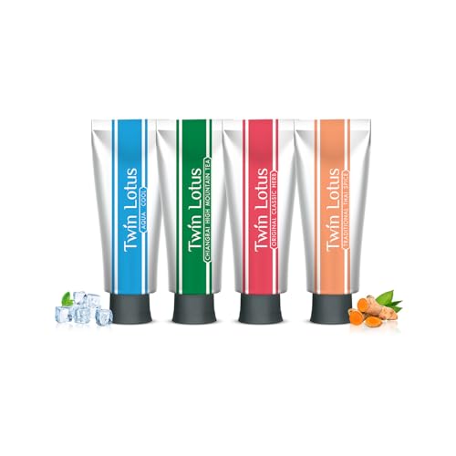 Twin Lotus Herbal Toothpaste Mixed Flavors Set 3.52oz (Pack of 4),Curcumin and Clove，fluoride free,no Gluten、GMO and Saccharin,with Natural Particles，for Teeth Whitening