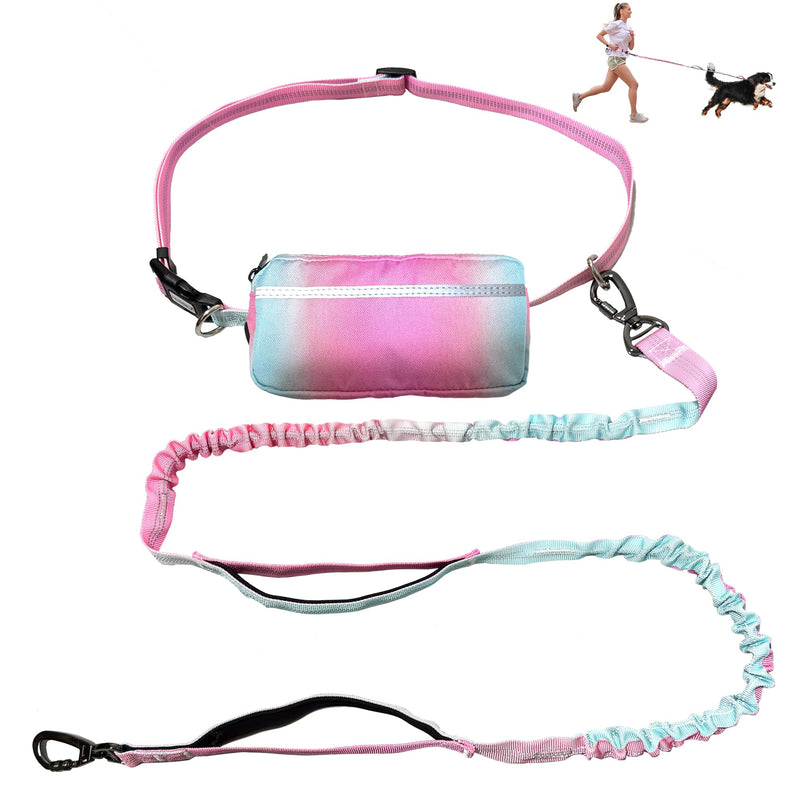 Hands Free Dog Leash with Zipper Pouch, Dual Padded Handles- Adjustable Heavy Duty Bungee Waist Leash Belt for Medium Large Dogs-for Walking Running Hiking (25-120 lbs, Green Pink) 05-Green Pink - BeesActive Australia