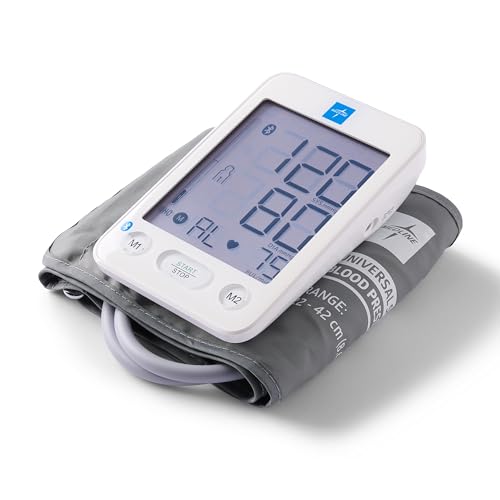 Medline Bluetooth Blood Pressure Monitor, Universal Upper Arm Cuff, Digital LCD Display, Health App Integration, Stores Up to 120 Readings, Carrying case and Batteries Included