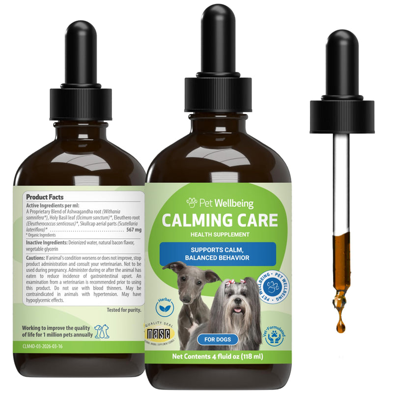 Pet Wellbeing Calming Care for Dogs - Veterinarian-Formulated - Calm Support, Relaxed Nervous System, Emotional Balance, Adaptogens - Herbal Supplement 4 oz (118 ml)