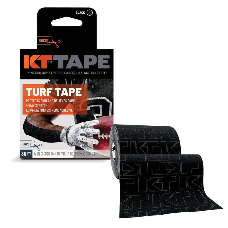 KT Turf Tape – Premium Synthetic Tape 30 ft. Turf Burn Protection, Pain Relief, and Muscle Support – Extra-Wide 4 in. x 30 ft. Roll, Flexible and Long-Lasting Adhesive, Ideal for Football and Athletes Black - BeesActive Australia