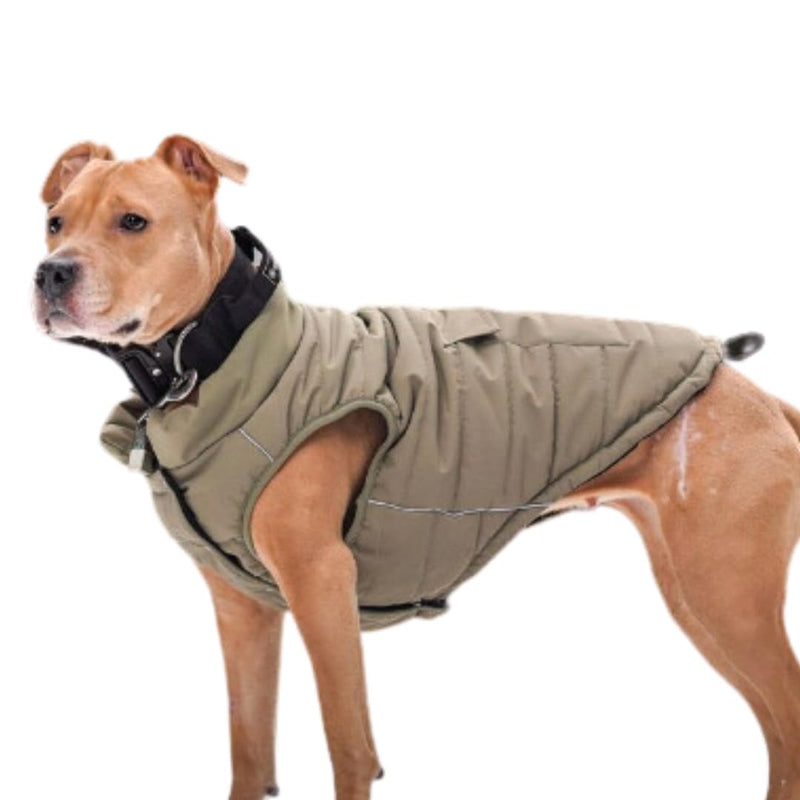 Spark Paws Dog Winter Jacket, Water-Resistant Coat, Warm Reflective Windproof Fleece-Interior, for Medium and Large Dogs - Olive - 3XL 3XL: 60-80lbs - BeesActive Australia