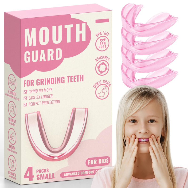 4 Pack Pink Kids Mouth Guard for Teeth Grinding,Comfortable Night Guard,Moldable Child Bite Guard for Clenching Teeth, Mouthguard for Kids - BeesActive Australia