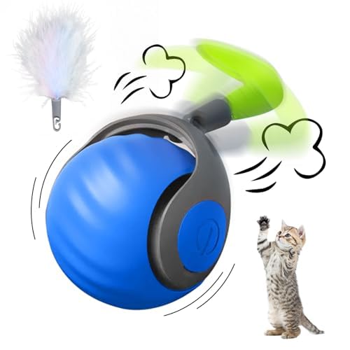 Interactive Cat Ball Toy with Feather, Speedy Tail 2.0 cat Toys, Smart Cat Toys Ball for Indoor Cats, Motion Activated Automatic Cat Toy Ball, USB Rechargeable Cat Toys, Blue - BeesActive Australia