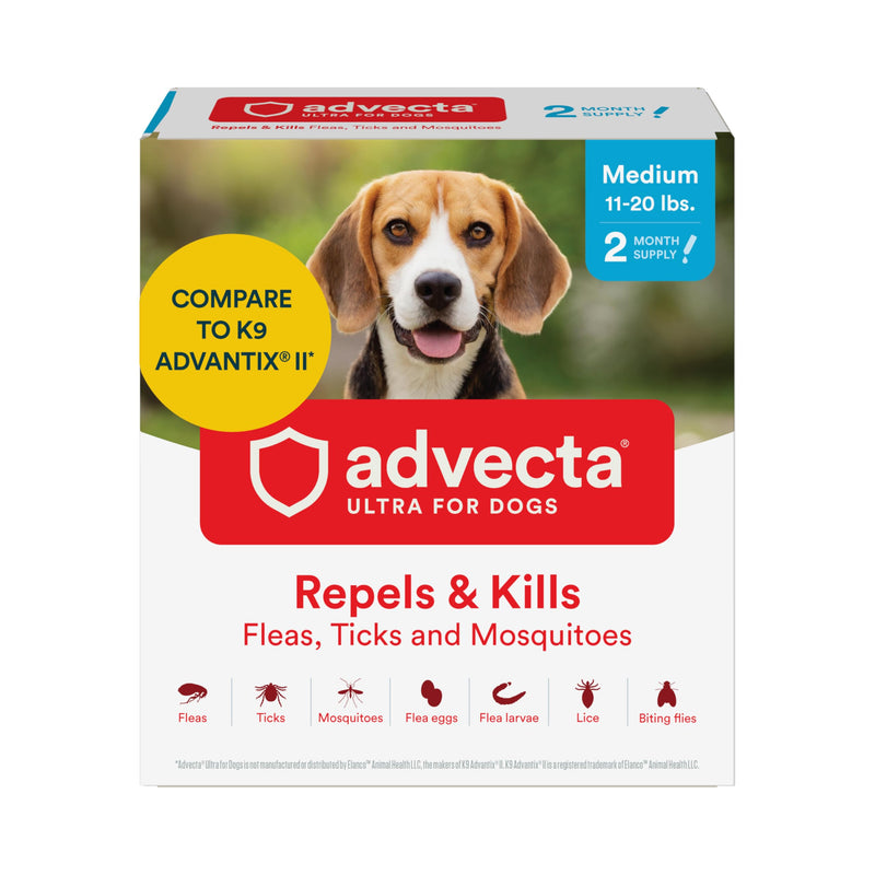 Advecta Ultra Flea and Tick Prevention for Dogs - Medium Dog Flea and Tick Treatment & Control - Mosquito Repellent - Fast Acting Waterproof Topical Drops, 2 Month Supply Medium Dogs (11-20 lbs) 2 Dose