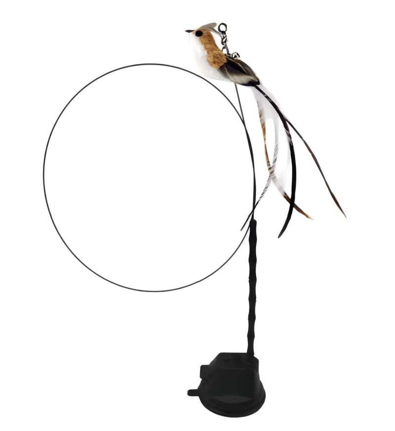 Interactive Suction Cup Cat Toy for Indoor Cat, Long Tail Feather Bird, Spring Wire Suctions to Ground, Hands Free Bird Simulation Cat Toy Wand Set that Sticks to Floor, Feathers & Bells LQZ Bird Set - BeesActive Australia