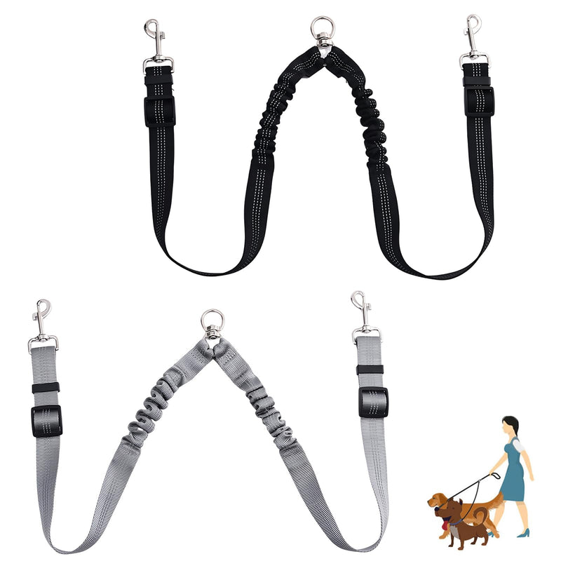 2 Pcs Double Dog Leash, No Tangle for Walking 2 Dogs Adjustable Length Leash Reflective Splitter for Large and Small Dogs(Black, Grey) Black,Grey - BeesActive Australia