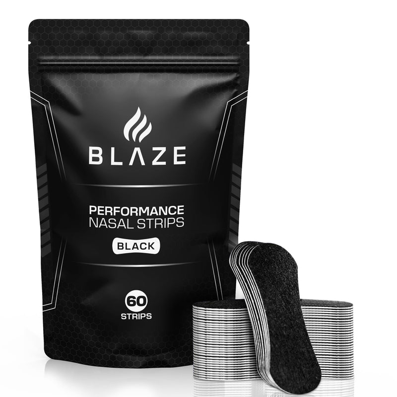 Performance Nose Strips for Breathing (60 Count) - Oil & Sweat Proof Adhesive - Athletic Nasal Strips for Snoring & Sleeping - Black, Wide Body, Universal Fit, Extra Strength Wide Black