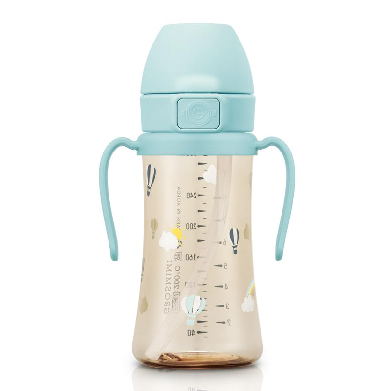 GROSMIMI Flip Top Spill Proof Sippy Cup, PPSU, BPA Free, 10 oz, Stage 2 Straw for Toddlers (Air balloon) Air balloon