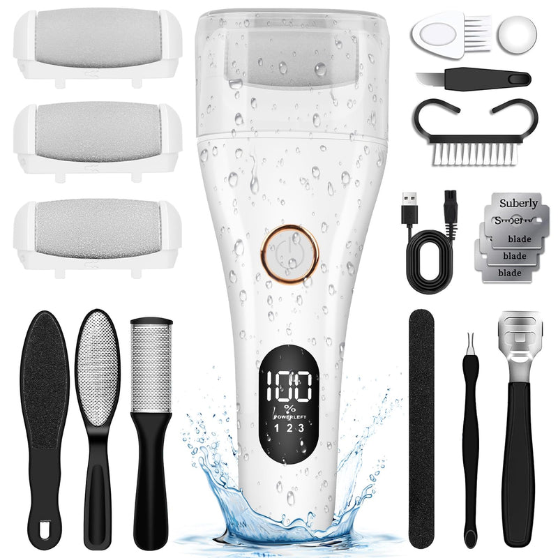 Callus Remover for Feet, 3 Speed Electric Foot Scrubber with Larger Grinder&LCD Display, Wet&Dry Using Foot File Professional Pedicure Tools, Foot SPA to Remove Callus Cracked&Hard Dead Skin (White) White - BeesActive Australia