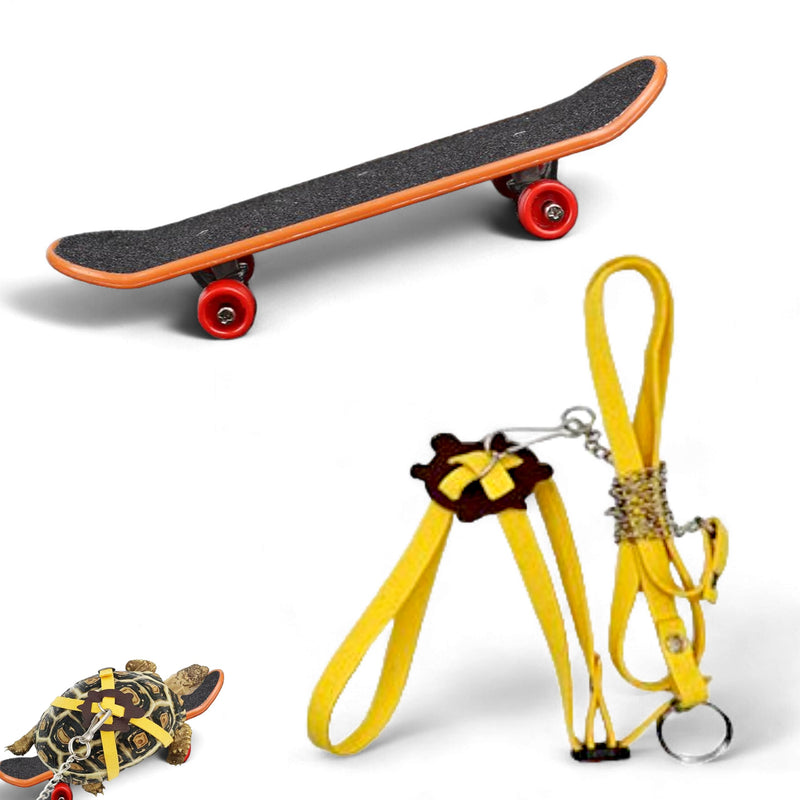 Adjustable Tortoise Leash and Funny Skateboard Set, Training Harness and Mini Skateboard for Turtle Dragon Bearded Lizard Small Pets, Pet Tortoise Toys, Accessories for Tortoises (Small) - BeesActive Australia