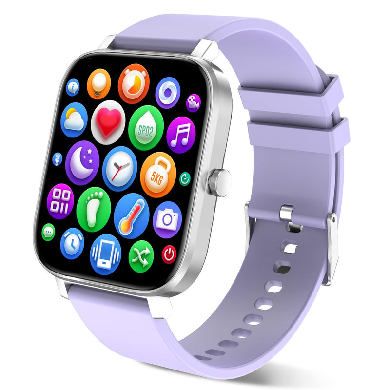 Smart Watch for Men Women Compatible with iPhone Samsung Android Phone 1.69 inch Full Touch Screen IP68 Waterproof Bluetooh Fitness Tracker Heart Rate/Sleep Monitor (Purple) purple