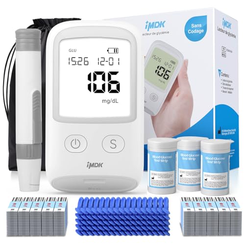 IMDK Blood Glucose Monitor Kit, Clinically Accurate Blood Sugar Test Kit with 150 Glucometer Strips, 100 Lancets, 1 Lancing Device, No Coding Required