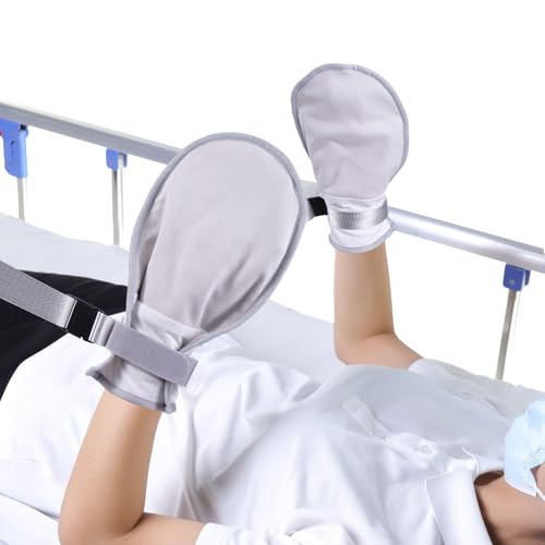 Medical Restraint Mittens with Removable Ties for Patients or Elderly, 2Pcs, Soft and Skin-friendly, Restraint Mitts Restraint Gloves with Finger Ring, Anti Scratch and Dementia for Adults, Grey Grey-2Pcs