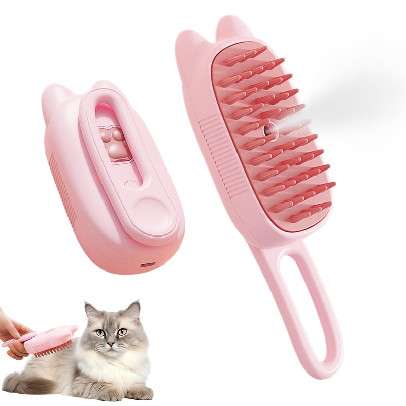 Cat Steam Brush for Shedding, 3 in 1 Pet Steam Brush Comb hair, Bath and Massage, Silicone Anti-Static Steamy Dog Brush, Pet Grooming Brush, Dry and Wet Dual-Use Cleaning Brush for Cats And Dogs(Pink) Pink - BeesActive Australia