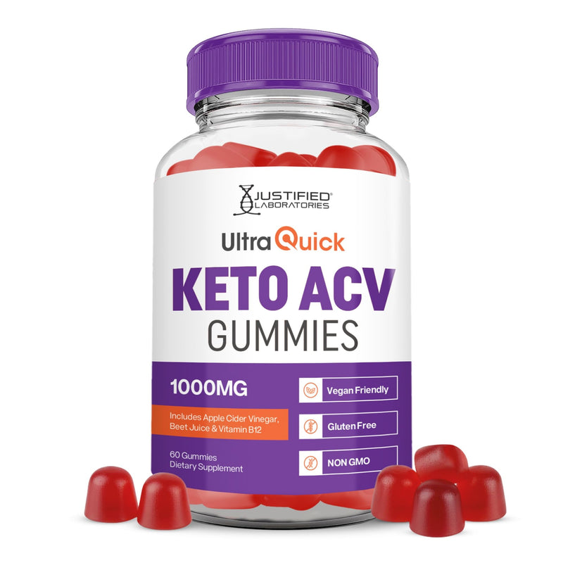 Justified Laboratories Ultra Quick Keto ACV Gummies (1000 mg) - 60 Count - Formulated with Apple Cider Vinegar, Folate & Vitamin B12 - Non-GMO, Vegan, Gluten Free - 30 Servings 60 Count (Pack of 1)