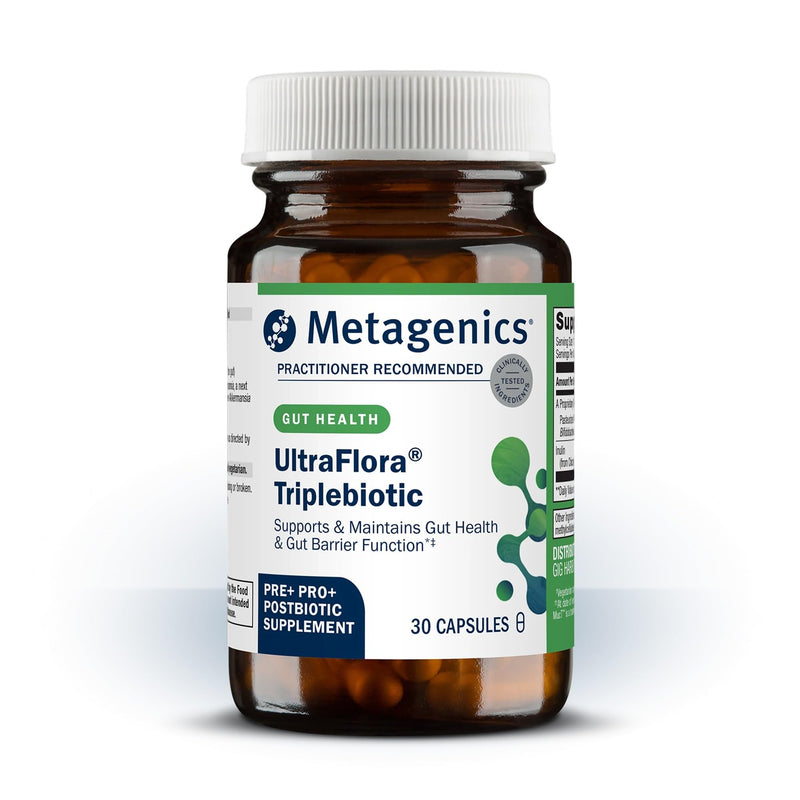 Metagenics UltraFlora Triplebiotic, Shelf-Stable, 30 Capsules | Prebiotic, Probiotic and Postbiotic Blend with Akkermansia, Supports Digestive Balance, Microbiome and Immune Function