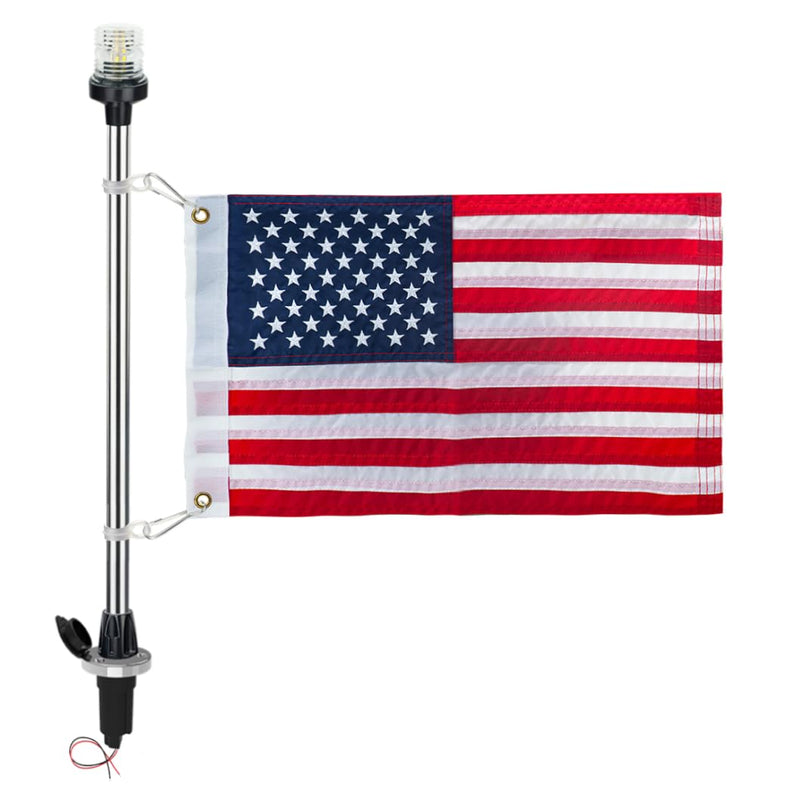 Pactrade Marine Navigation Lights for Boats LED - 24-Inch White LED Stern Light/LED Anchor Light with Removable Flat-Top Base and American Flag 12x18 Inches (250 LM, 3 NM) | Boat Navigation Lights Model A (250 LM) - BeesActive Australia