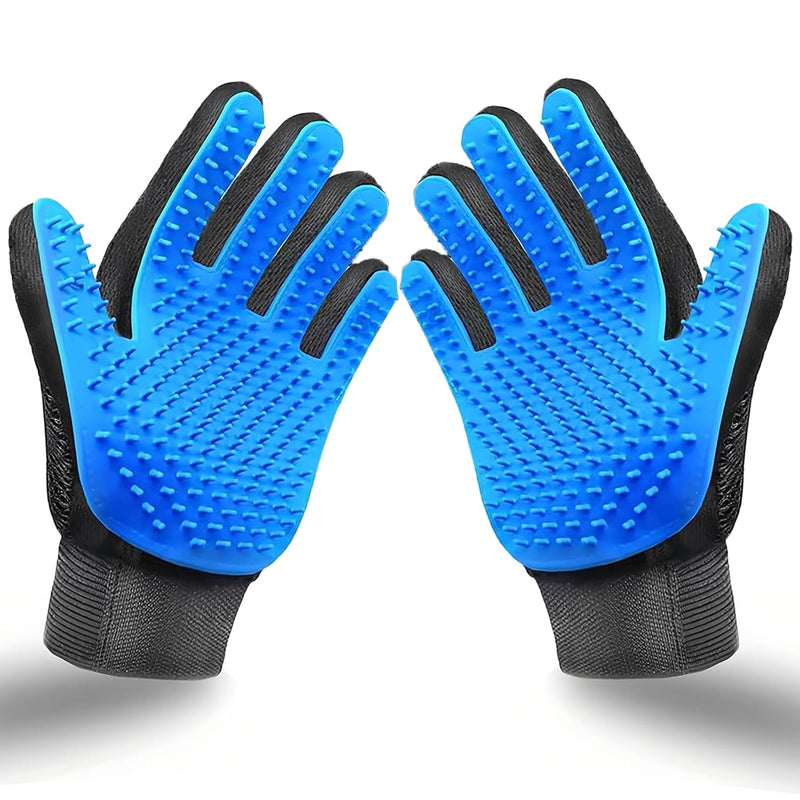 pet grooming gloves-Massage Grooming Gloves Brush for Pet-Perfect For Dogs & Cats with Long & Short Fur - 1 Pair (Both-Hands), Blue - BeesActive Australia