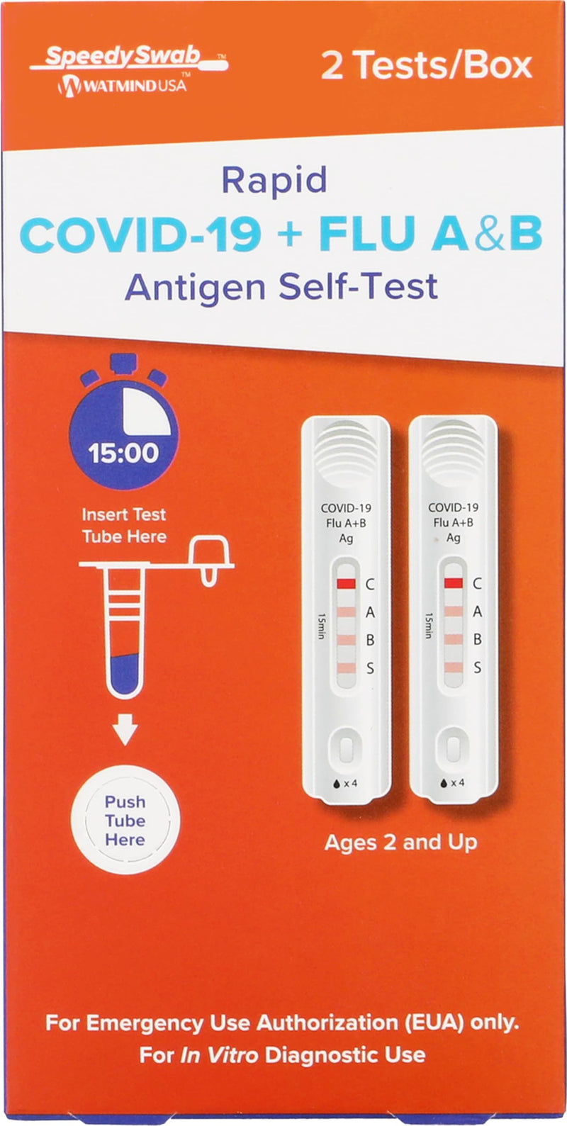 SpeedySwab COVID-19 and Flu A&B, 3-in-1 Antigen Rapid Combo Test, Results in 15 Minutes, FDA Authorized, At-Home Flu and COVID Test Kit, Easy to Use Nasal Swab (2 Pack) 2 Pack
