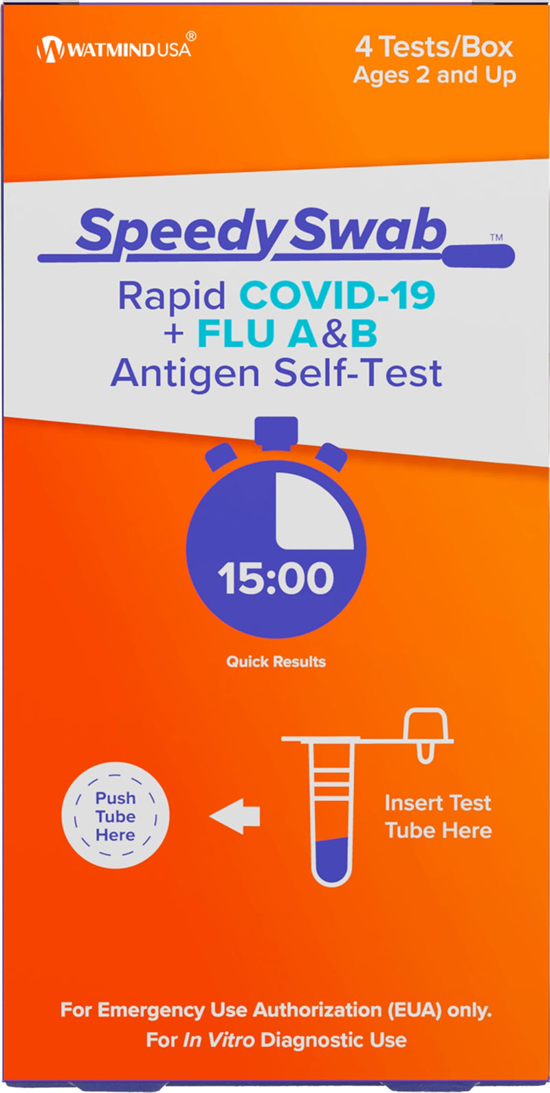 SpeedySwab COVID-19 and Flu A&B, 3-in-1 Antigen Rapid Combo Test, Results in 15 Minutes, FDA Authorized, At-Home Flu and COVID Test Kit, Easy to Use Nasal Swab (4 Pack) 4 Pack