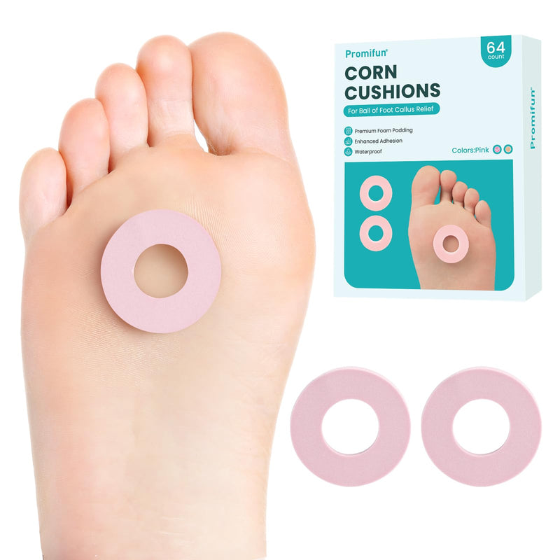 Callus Cushions for Bottom of Foot - Round Foam Padding with Water-Resistant Self-Stick Adhesive - Corn Cushions for Toes and Feet, Reduce Pain, Pressure and Friction from Shoes (Pink, 64 Count) Pink - BeesActive Australia