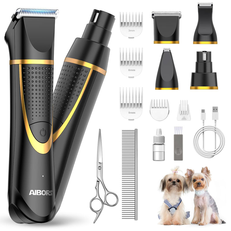 Small Dog Grooming Kit, 4 in 1 Electric Cordless Dog Paw Trimmer with Nail Grinder, Low Noise Dog Nail Trimmers, IPX7 Waterproof Small Dog Grooming Clippers for Paws, Ears, Face, Hip Hairl C-black - BeesActive Australia