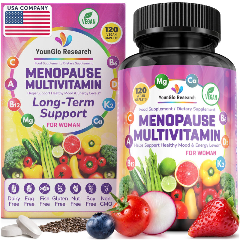 Menopause Supplement - 120 Vegan Caplets - Menopause & Perimenopause Relief Support - Food and Dietary Vitamins - Multivitamin for Women