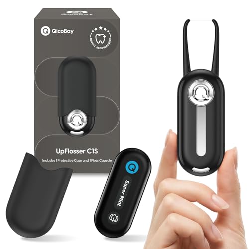 UpFlosser C1S Reusable Auto-Restringing Flosser with Replaceable Floss Capsule, Quick & Deep Clean, Portable On-The-Go Flosser, Recyclable Zero-Waste Design, Super Mint (Abyss Black) Abyss Black