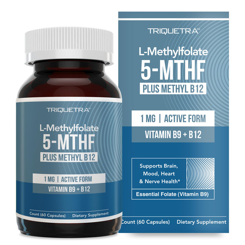 L Methyl Folate 1000 mcg Plus Methyl B12 Cofactor – Active 5-MTHF Form - Supports Mood, Methylation, Cognition – Highly Bioavailable Bioactive Forms of Vitamin B9 & B12 (60 Capsules – 60 Servings) 60 Count (Pack of 1)