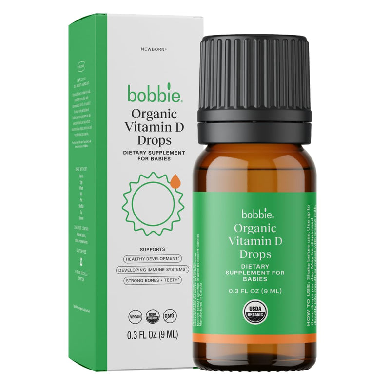 Bobbie Organic Baby Vitamin D Drops, Immune Health, 400 IU, 0.3 fl oz | Daily Liquid Supplement, Supports Development, Strong Teeth & Bones* in Newborn Babies and Infants, Vegan