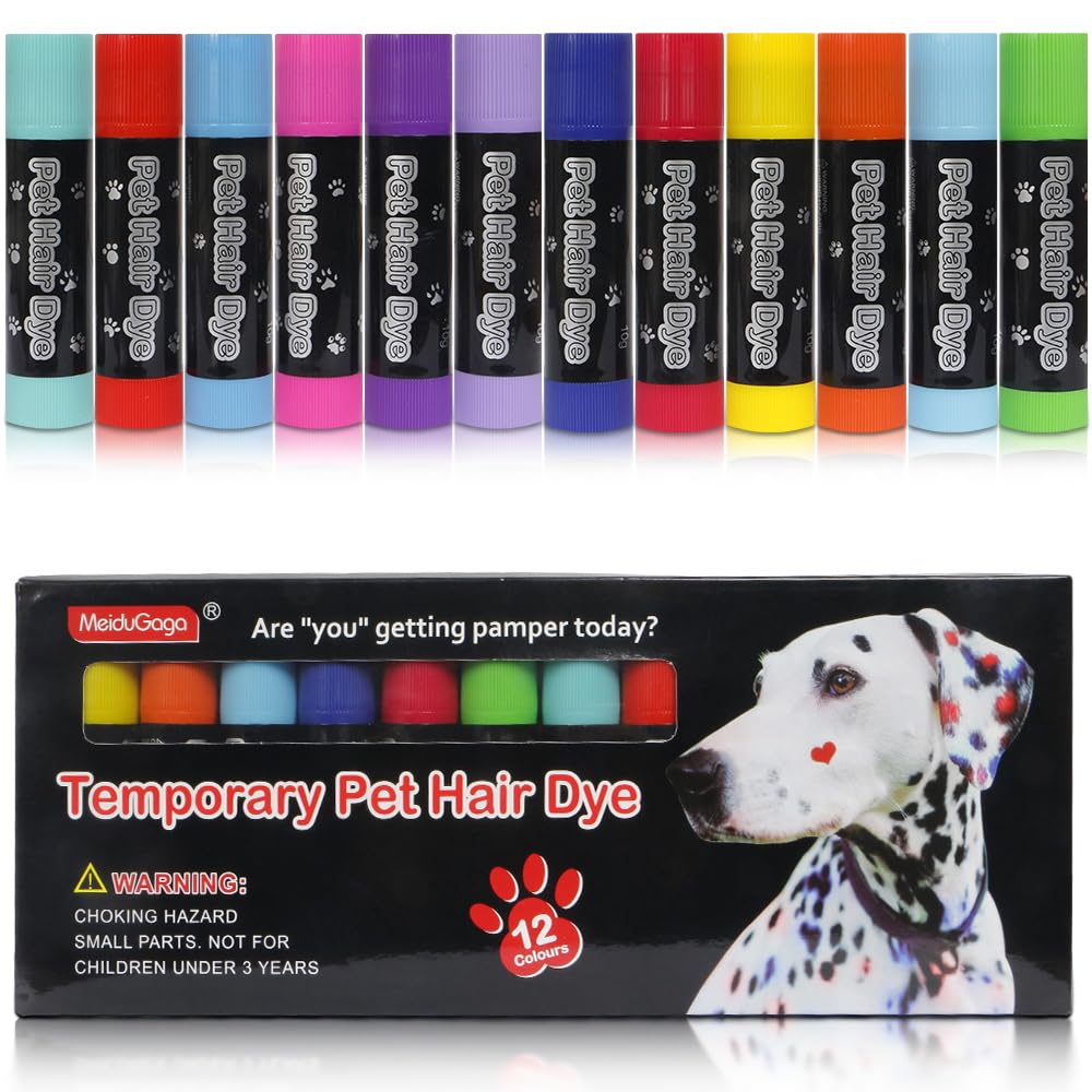 Dog Hair Dye Temporary Pet hair dye Pigment 12 Colour Pet Fur Markers Pen Washable Pet Safe Hair Dye for Dog, Horse, Cats, Cattle and All Pets