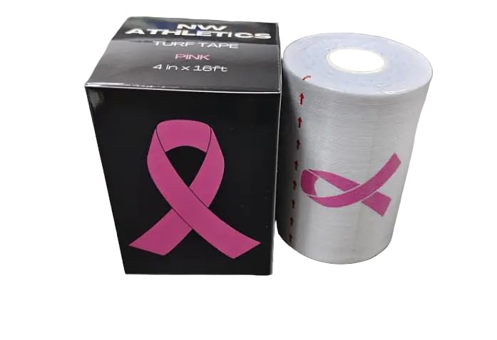 Football Turf Tape, Kinesiology Pink Breast Cancer Awareness, 4 Inches Wide 16ft Long, White Tape with Pink Ribbon, Athletic Tape - BeesActive Australia
